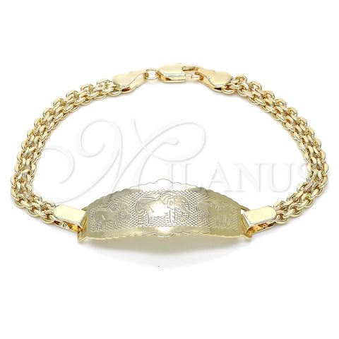 Oro Laminado ID Bracelet, Gold Filled Style Elephant Design, Polished, Golden Finish, 03.63.1917.08 (05 MM Thickness, 8 Inches Length)