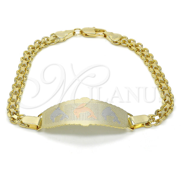 Gold Filled Bracelet — ID Bracelet Dolphin Design Polished Tricolor 03.63. 05 — main product view — SKU 123017 | Oro Laminado brazalete — ID Bracelet Dolphin diseño pulido Tricolor 03.63. 05 — SKU 123017