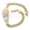 Oro Laminado ID Bracelet, Gold Filled Style Flower Design, Polished, Golden Finish, 03.63.1919.08 (05 MM Thickness, 8 Inches Length)