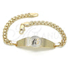 Oro Laminado ID Bracelet, Gold Filled Style Flower Design, Polished, Golden Finish, 03.63.1919.08 (05 MM Thickness, 8 Inches Length)