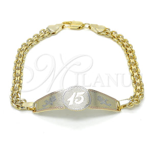 Gold Filled Bracelet — ID Bracelet Flower Design Polished Tricolor 03.63. 05 — main product view — SKU 123019 | Oro Laminado brazalete — ID Bracelet flor diseño pulido Tricolor 03.63. 05 — SKU 123019