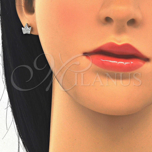 Sterling Silver Ring — Stud Earring Crown Design with White Cubic Zirconia — alternate product view — SKU 123041 | Plata 925 anillo — Stud Earring Crown diseño with blanco Cubic Zirconia — SKU 123041