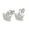 Sterling Silver Stud Earring, Crown Design, with White Cubic Zirconia, Polished, Rhodium Finish, 02.336.0019