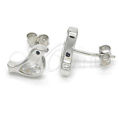 Sterling Silver Stud Earring, Bird Design, with Black and White Cubic Zirconia, Polished, Rhodium Finish for wholesale, main product view