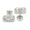 Sterling Silver Stud Earring, Infinite and Heart Design, with White Cubic Zirconia, Polished, Rhodium Finish, 02.336.0029