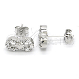 Sterling Silver Ring — Stud Earring Infinite and Heart Design with White — main product view — SKU 123052 | Plata 925 anillo — Stud Earring Infinite and corazón diseño with blanco — SKU 123052