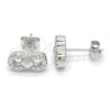 Sterling Silver Stud Earring, Infinite and Heart Design, with White Cubic Zirconia, Polished, Rhodium Finish, 02.336.0029