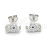 Sterling Silver Stud Earring, Elephant Design, with White and Black Micro Pave, Polished, Rhodium Finish, 02.336.0030