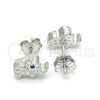 Sterling Silver Stud Earring, Elephant Design, with White and Black Micro Pave, Polished, Rhodium Finish, 02.336.0030
