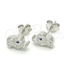 Sterling Silver Stud Earring, Elephant Design, with White and Black Micro Pave, Polished, Rhodium Finish, 02.336.0030