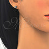 Sterling Silver Stud Earring, Flower Design, with White Cubic Zirconia, Polished, Rhodium Finish, 02.336.0034