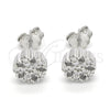 Sterling Silver Stud Earring, Flower Design, with White Cubic Zirconia, Polished, Rhodium Finish, 02.336.0034