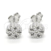 Sterling Silver Stud Earring, Flower Design, with White Cubic Zirconia, Polished, Rhodium Finish, 02.336.0034