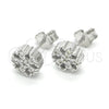 Sterling Silver Stud Earring, Flower Design, with White Cubic Zirconia, Polished, Rhodium Finish, 02.336.0034