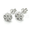 Sterling Silver Stud Earring, Flower Design, with White Cubic Zirconia, Polished, Rhodium Finish, 02.336.0034