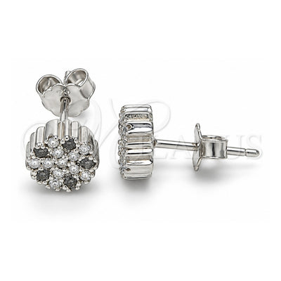 Sterling Silver Stud Earring, Flower Design, with White Cubic Zirconia, Polished, Rhodium Finish, 02.336.0034