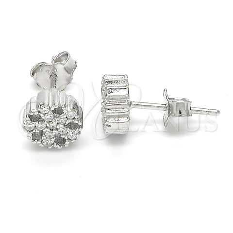 Sterling Silver Stud Earring, Flower Design, with White Cubic Zirconia, Polished, Rhodium Finish, 02.336.0034