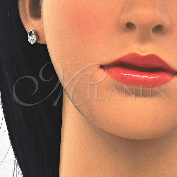 Sterling Silver Ring — Stud Earring Lock and Heart Design with White — alternate product view — SKU 123058 | Plata 925 anillo — Stud Earring Lock and corazón diseño with blanco — SKU 123058
