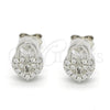 Sterling Silver Stud Earring, Lock and Heart Design, with White Micro Pave, Polished, Rhodium Finish, 02.336.0035
