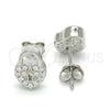 Sterling Silver Stud Earring, Lock and Heart Design, with White Micro Pave, Polished, Rhodium Finish, 02.336.0035