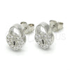 Sterling Silver Stud Earring, Lock and Heart Design, with White Micro Pave, Polished, Rhodium Finish, 02.336.0035