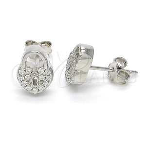 Sterling Silver Ring — Stud Earring Lock and Heart Design with White — main product view — SKU 123058 | Plata 925 anillo — Stud Earring Lock and corazón diseño with blanco — SKU 123058