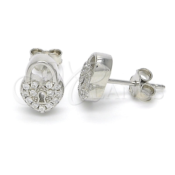 Sterling Silver Ring — Stud Earring Lock and Heart Design with White — main product view — SKU 123058 | Plata 925 anillo — Stud Earring Lock and corazón diseño with blanco — SKU 123058