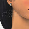 Sterling Silver Stud Earring, Judaica and Hand of God Design, with White Micro Pave, Polished, Rhodium Finish, 02.336.0041