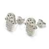 Sterling Silver Stud Earring, Hand of God Design, with White Micro Pave, Polished, Rhodium Finish, 02.336.0041