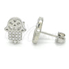 Sterling Silver Stud Earring, Hand of God Design, with White Micro Pave, Polished, Rhodium Finish, 02.336.0041