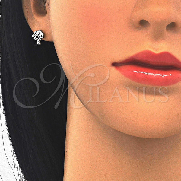 Sterling Silver Ring — Stud Earring Tree Design with White Crystal Polished — alternate product view — SKU 123068 | Plata 925 anillo — Stud Earring Tree diseño with cristal blanco pulido — SKU 123068