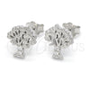 Sterling Silver Stud Earring, Tree Design, with White Crystal, Polished, Rhodium Finish, 02.336.0045