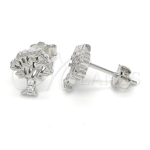 Sterling Silver Ring — Stud Earring Tree Design with White Crystal Polished — main product view — SKU 123068 | Plata 925 anillo — Stud Earring Tree diseño with cristal blanco pulido — SKU 123068