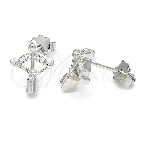 Sterling Silver Stud Earring, with White Cubic Zirconia, Polished, Rhodium Finish, 02.336.0047