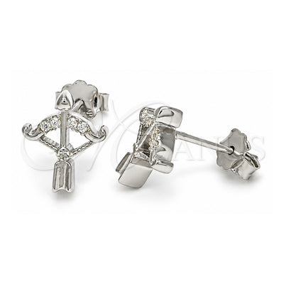 Sterling Silver Stud Earring, with White Cubic Zirconia, Polished, Rhodium Finish, 02.336.0047