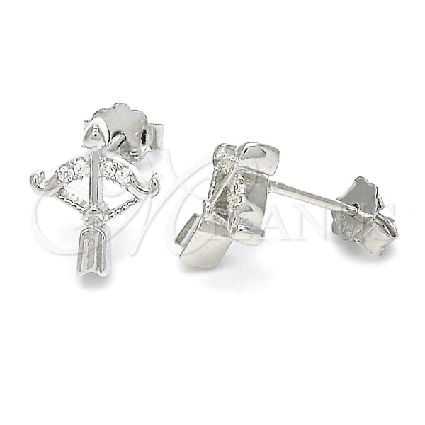 Sterling Silver Stud Earring, with White Cubic Zirconia, Polished, Rhodium Finish, 02.336.0047
