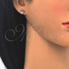 Sterling Silver Stud Earring, Crown Design, with White Cubic Zirconia, Polished, Rhodium Finish, 02.336.0048