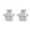 Sterling Silver Stud Earring, Crown Design, with White Cubic Zirconia, Polished, Rhodium Finish, 02.336.0048