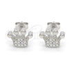 Sterling Silver Stud Earring, Crown Design, with White Cubic Zirconia, Polished, Rhodium Finish, 02.336.0048