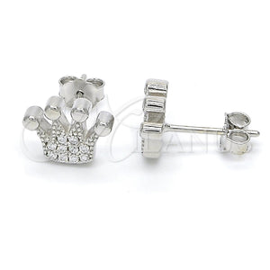 Sterling Silver Ring — Stud Earring Crown Design with White Cubic Zirconia — main product view — SKU 123071 | Plata 925 anillo — Stud Earring Crown diseño with blanco Cubic Zirconia — SKU 123071