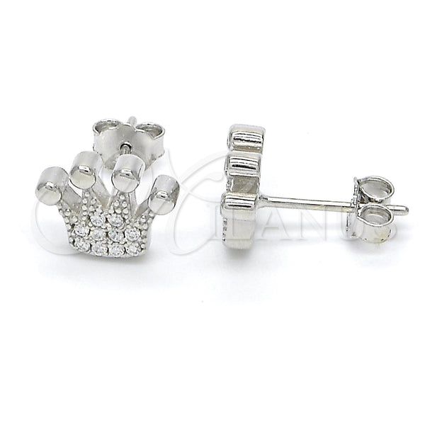 Sterling Silver Ring — Stud Earring Crown Design with White Cubic Zirconia — main product view — SKU 123071 | Plata 925 anillo — Stud Earring Crown diseño with blanco Cubic Zirconia — SKU 123071