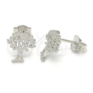 Sterling Silver Ring — Stud Earring Tree Design with White Micro Pave — main product view — SKU 123074 | Plata 925 anillo — Stud Earring Tree diseño with blanco Micro Pave — SKU 123074