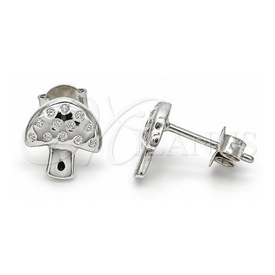 Sterling Silver Stud Earring, with White Cubic Zirconia, Polished, Rhodium Finish, 02.336.0053