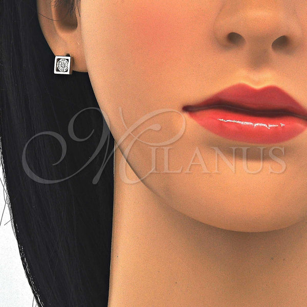 Sterling Silver Ring — Stud Earring with White Micro Pave Polished 02. — alternate product view — SKU 123078 | Plata 925 anillo — Stud Earring with blanco Micro Pave pulido 02. — SKU 123078
