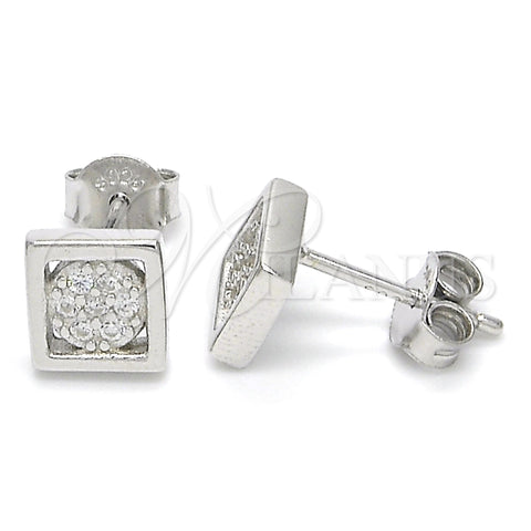 Sterling Silver Stud Earring, with White Micro Pave, Polished, Rhodium Finish, 02.336.0054