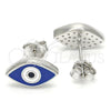 Sterling Silver Stud Earring, Evil Eye Design, Blue Enamel Finish, Rhodium Finish, 02.336.0055
