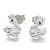 Sterling Silver Stud Earring, Swan Design, with Black and White Cubic Zirconia, Polished, Rhodium Finish, 02.336.0058