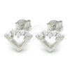Sterling Silver Stud Earring, Heart Design, with White Micro Pave, Polished, Rhodium Finish, 02.336.0061