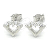 Sterling Silver Stud Earring, Heart Design, with White Micro Pave, Polished, Rhodium Finish, 02.336.0061