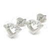 Sterling Silver Stud Earring, Heart Design, with White Micro Pave, Polished, Rhodium Finish, 02.336.0061